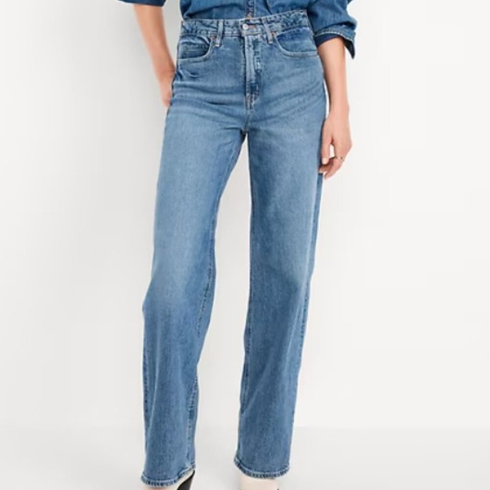 Old Navy Jeans Womens Size 6 Reg Extra High Waisted Sky Hi Wide Leg Medium Wash